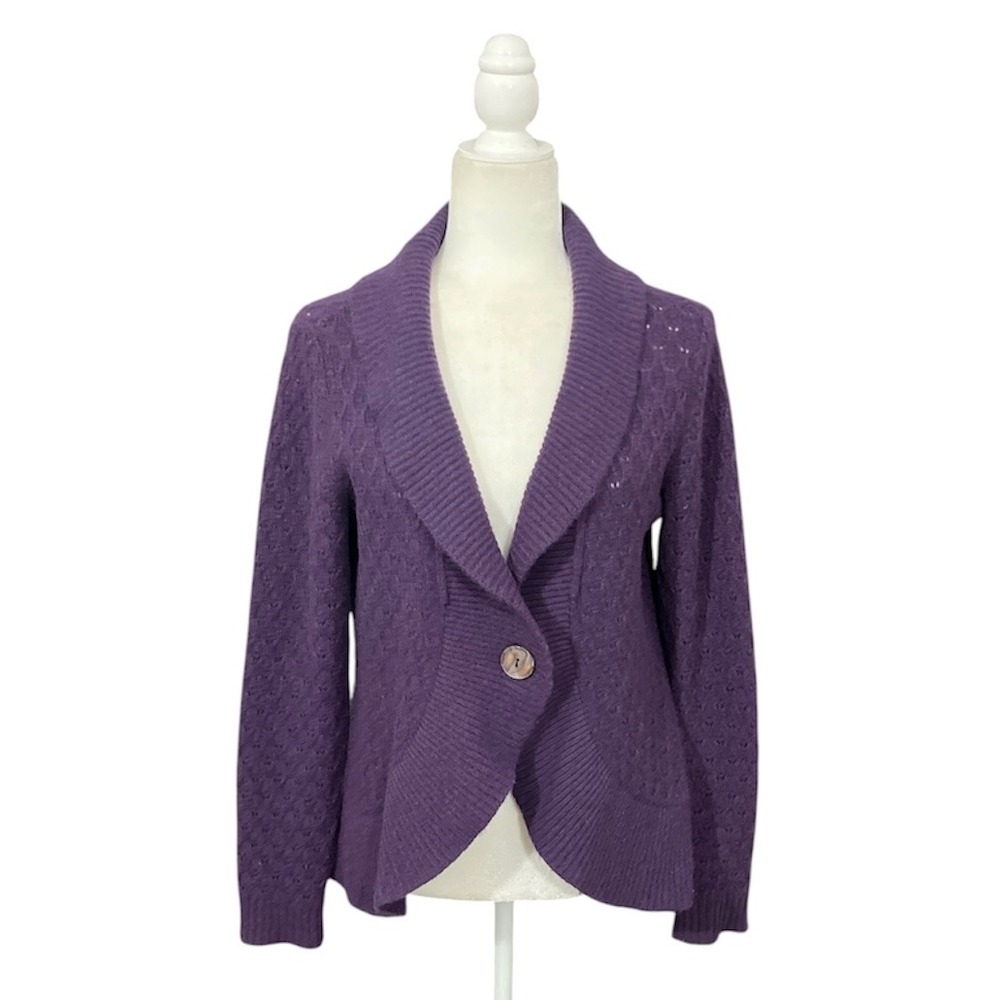 100% Cashmere Fenn Wright Manson Cardigan Medium Purple Luxury Shawl Collar